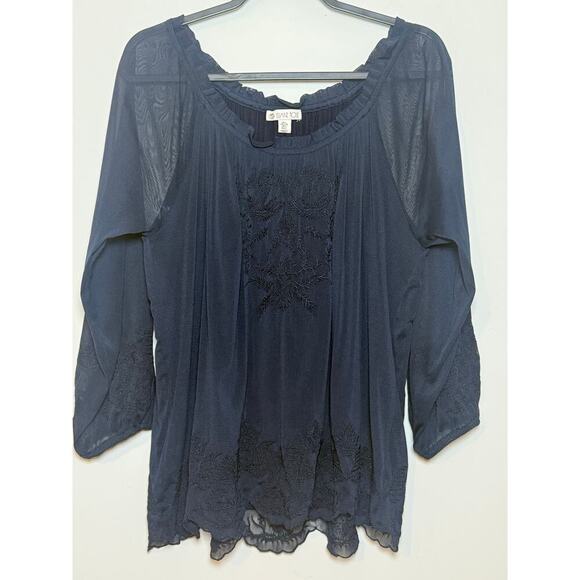 Ellane Rose Bohemian Embroidered Blouse with sheer Sleeves Size L - Picture 1 of 7